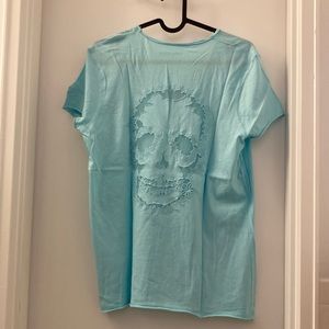 NWOT Zadig & Voltaire Blue Fishnet Skull V-Neck Tee
